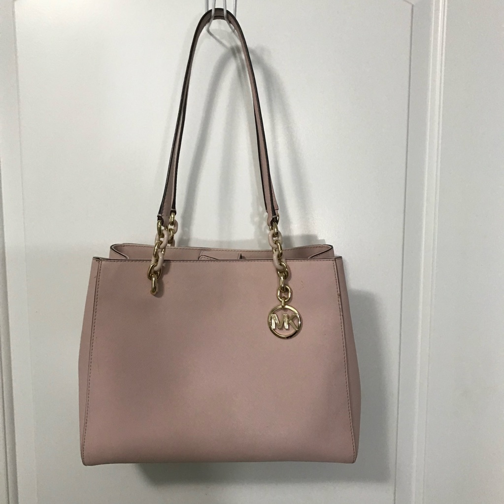 Michael Kors Sofia Ballet Pink Large Tote Shoulder Bag With Gold Accents Euc